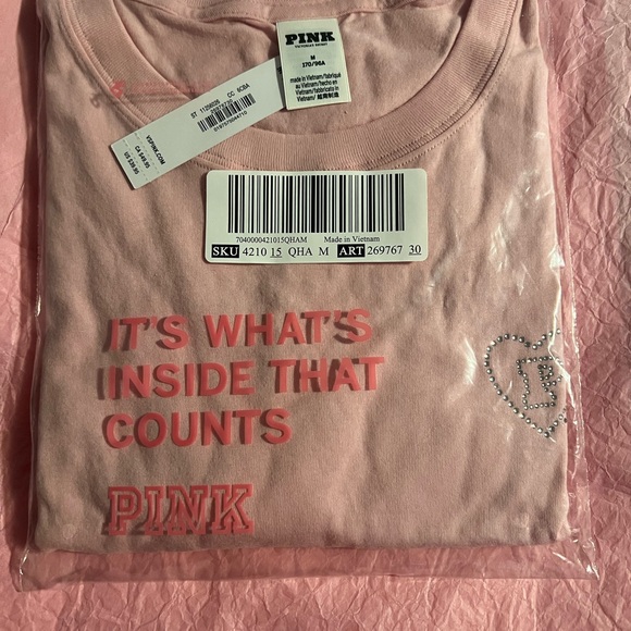 PINK / Victoria’s Secret Valentines Day Campus Cotton Tee Size:Medium BLING**** - Picture 5 of 6